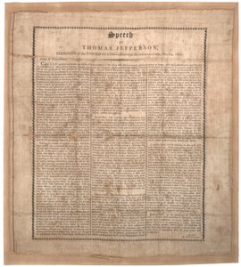 Premier discours inaugural de Jefferson, imprimé par Pechin, Baltimore, 4 mars 1801 - American School