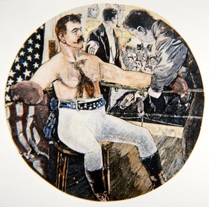 John L. Sullivan pendant son combat avec James J. Corbett à La Nouvelle-Orléans - American School