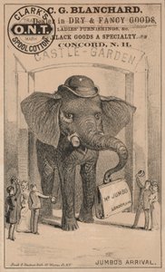 Arrivée de Jumbo, publicité pour le coton à broder de Clark, avec l