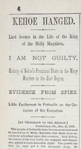 Kehoe pendu, du New York Herald, 19 décembre 1878 - American School