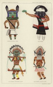 Kwacus Alek Taka, Alo Mana, Vieux masque (clan Katcina), Vieux masque (clan Tcua) (lithographie couleur) - American School