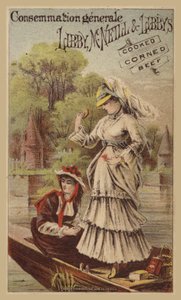 Dames faisant du canotage sur la rivière mangeant du corned-beef - American School