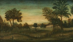 Paysage avec bâtiments, fin du XVIIIe siècle - American School
