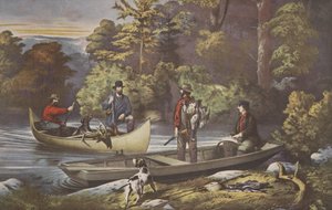 La vie dans les bois, Retour au camp, pub. 1860, Currier & Ives