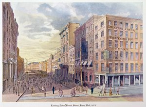 Vue de Broad Street depuis Wall en 1873, illustration de Old New York, yesterday and today par Henry Collins Brown, 1922 - American School