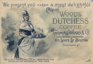 Servante servant du café, publicité pour Woods Duchess Coffee, Boston