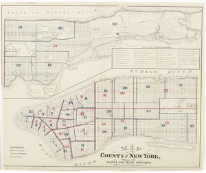 Carte du Comté de New York, montrant les Quartiers et les Commissariats de Police, et l