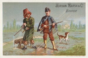 Hommes chassant sous la pluie