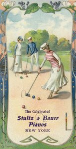 Hommes et femmes jouant au croquet - American School