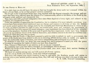 Message au peuple du Maryland pour soutenir la Confédération, 8 septembre 1862 - American School