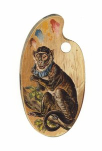 Singe sur une palette de peinture