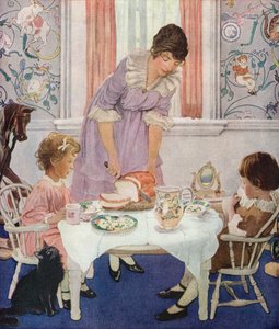 Mère tranchant du pain pour ses enfants - American School