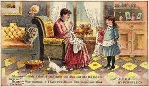 Mère confectionnant une robe pour sa fille - American School