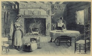 Maison de pionniers de la Nouvelle-Angleterre (litho)