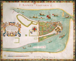 New York : plan de Manhattan, Long Island, la rivière Hudson et New Amsterdam - American School