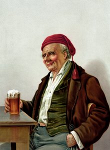 Vieil homme avec une bière dans un pub