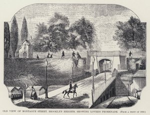 Ancienne vue de Montague Street, Brooklyn Heights, montrant la promenade des amoureux - American School