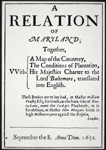 Brochure sur la colonie du Maryland publiée par le deuxième Lord Baltimore - American School