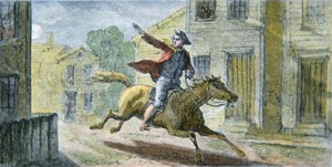 La célèbre chevauchée de Paul Revere dans la nuit du 18 avril 1775 - American School