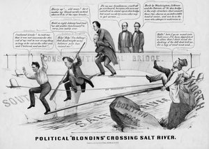 Blondins politiques traversant la rivière Salée, publié par Currer & Ives, New York, 1860 - American School