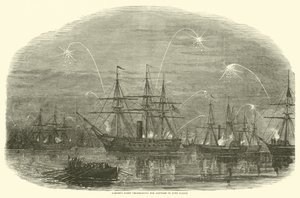 La flotte de Porter célébrant la capture de Fort Fisher, janvier 1865 - American School