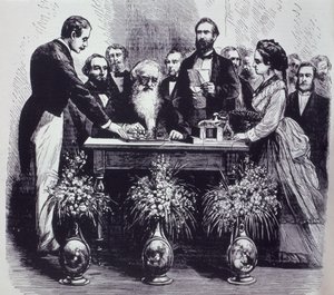 Le professeur Samuel Finley Breese Morse (1791-1872) expliquant le fonctionnement de son invention - American School