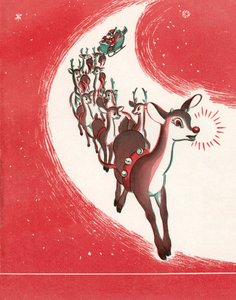 Rudolph le renne au nez rouge menant le traîneau du Père Noël - American School