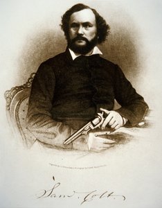 Samuel Colt tenant un de ses revolvers à percussion