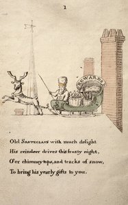 Santeclaus avec traîneau et rennes, de The Childrens Friend publié en 1821 - American School