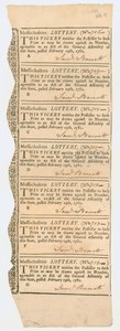 Feuille de billets de loterie, Loterie du Massachusetts, 1781 - American School