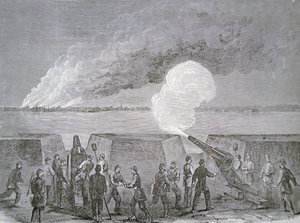 Siège de Charleston, la ville brûlant sous le bombardement, 3 janvier 1864, de Harper