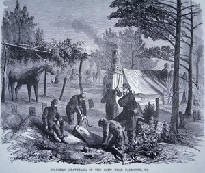 Cimetière des soldats dans le camp près de Falmouth, Virginie (lithographie) - American School