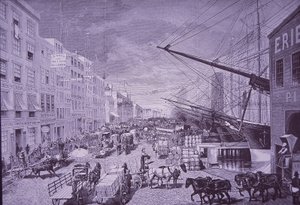 South Street Seaport dans les années 1870, New York (gravure) - American School