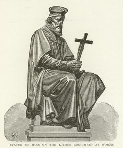 Statue de Jan Hus sur le monument de Luther à Worms - American School