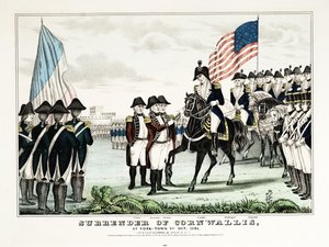 Reddition de Cornwallis à York Town, VA, octobre 1781, pub. Currier  Ives - American School