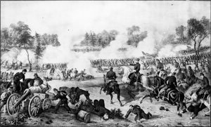 La bataille de la Wilderness, Virginie, 5 et 6 mai 1864, pub. par Currier et Ives - American School