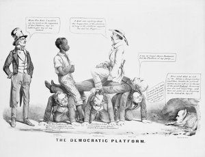 "La plateforme démocratique" caricature politique commentant la position du parti démocrate sur l