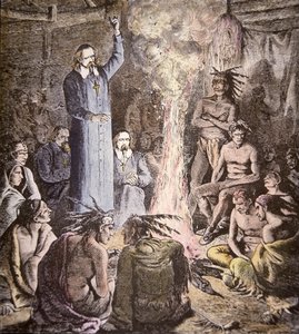 Le missionnaire jésuite français Brebeuf parmi les Algonquins - American School