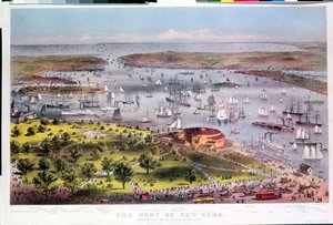 Le Port de New York, vue aérienne depuis Battery vers le sud, gravé par Parsons & Atwater, publié par Currier & Ives, 1872