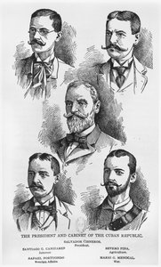 Le Président Salvador Cisneros Betancourt (1828-1914) et le Cabinet de la République cubaine, vers 1895, illustration de L