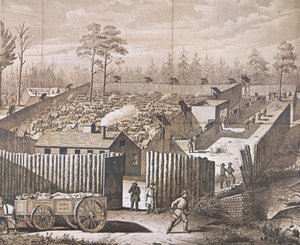 Le camp de prisonniers de guerre à Andersonville (lithographie) - American School