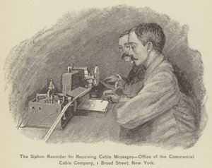 Le Siphon Recorder pour recevoir des messages par câble, bureau de la Commercial Cable Company - American School