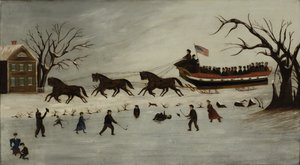 Les suffragettes en promenade en traîneau, 1870-90 - American School