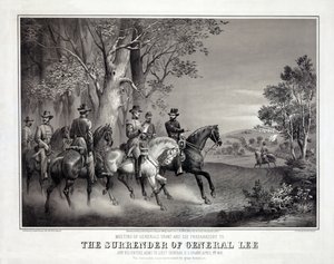 La reddition du général Lee, pub. 1866 (litho) - American School