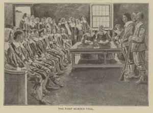 Le premier procès pour meurtre en Nouvelle-Angleterre (litho) - American School