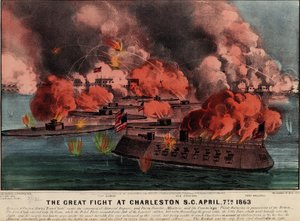 Le grand combat à Charleston S.C., 7 avril 1863, pub. Currier & Ives, 1863 - American School