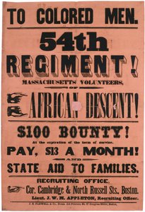 Aux hommes de couleur. 54e régiment! Volontaires du Massachusetts, d