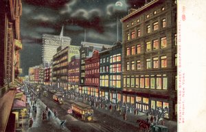 Twenty-Third Street shopping district, New York, by night (lithographie couleur) - American School