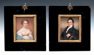 Deux miniatures du capitaine Arent Schuyler de Peyster et de sa femme, Sarah Macomb - American School