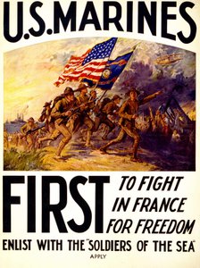 U.S Marines - affiche sur les soldats combattant pour la liberté en France (1914-1918) - American School